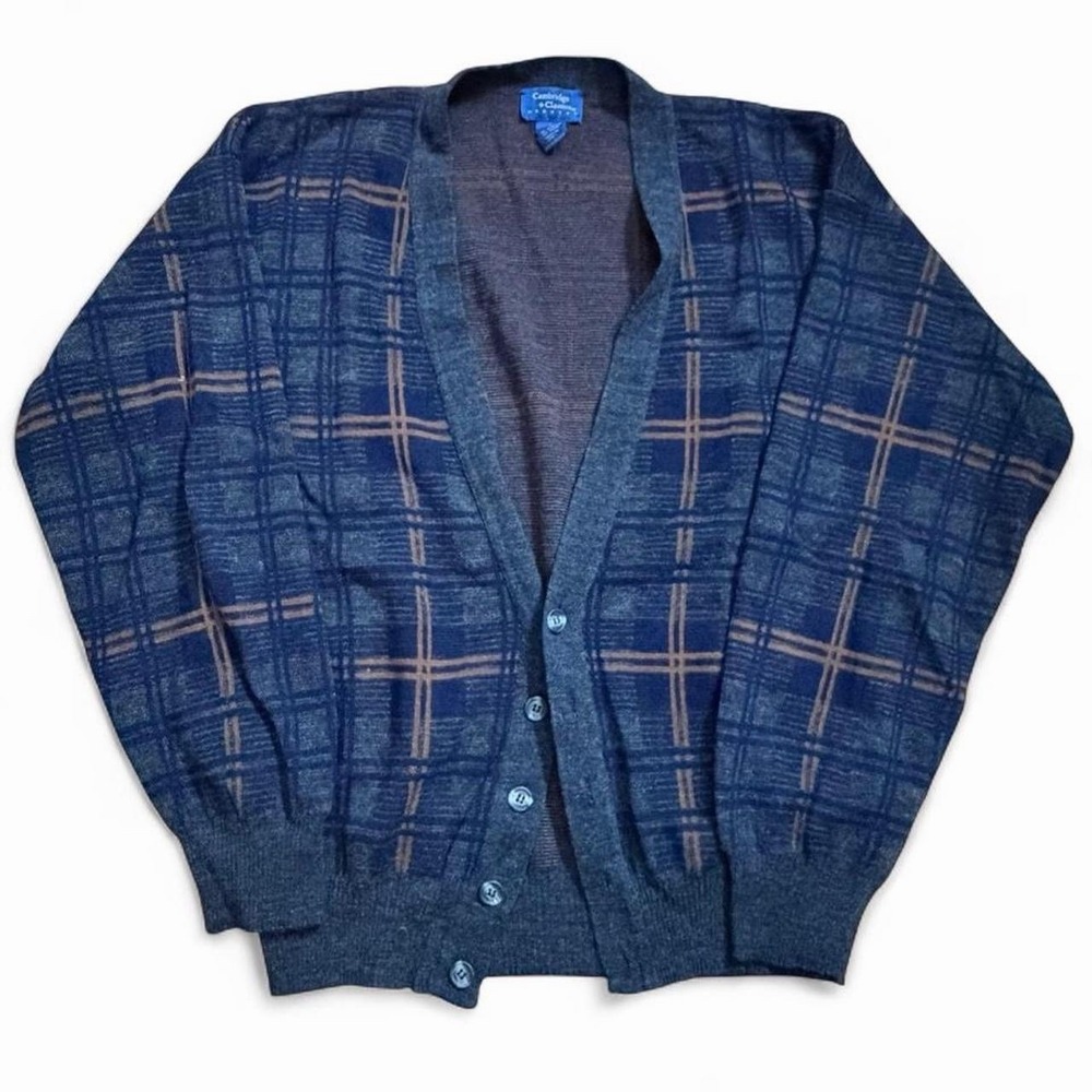 Vintage Cambridge Classics Mervyns Plaid Cardigan Sweater Made In Italy Size L